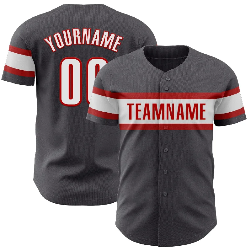 Baseball Jersey With Custom Name-Custom Steel Gray White-Red Authentic Baseball Jersey