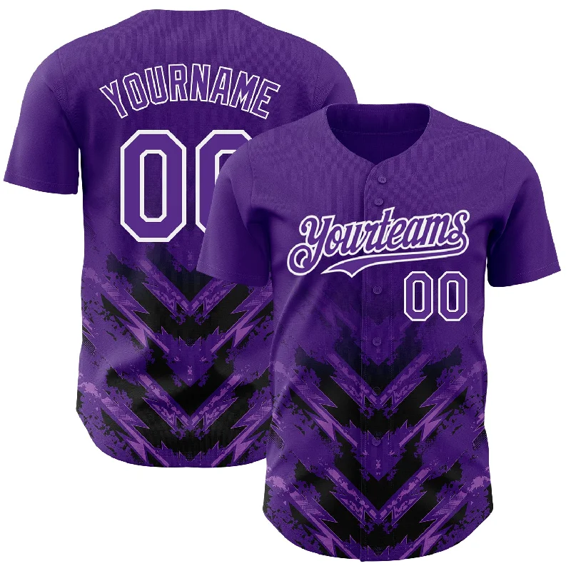 Baseball Jersey With Oversized Sleeves-Custom Purple Black-White 3D Pattern Design Abstract Arrow Authentic Baseball Jersey