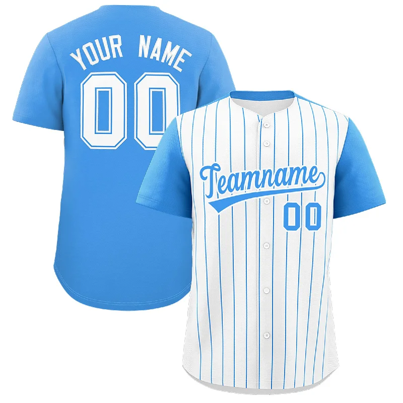 Baseball Jersey With Oversized Fit-Custom White Powder Blue Pinstripe Personalized Two-Tone Authentic Baseball Jersey