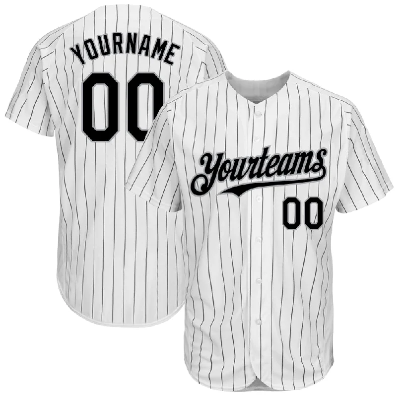 Baseball Jersey With Custom Name-Custom White Black Pinstripe Gray Authentic Baseball Jersey