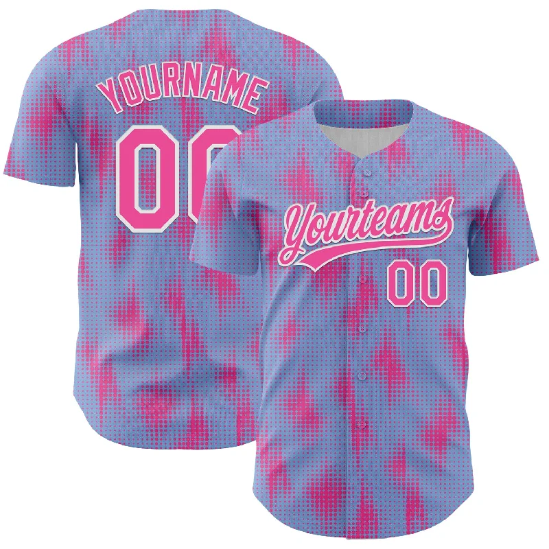 Baseball Jersey With City Edition-Custom Light Blue Pink-White 3D Pattern Design Halftone Dots Authentic Baseball Jersey