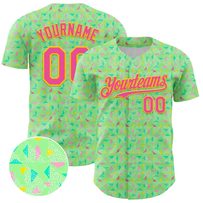 Baseball Jersey For Streetwear-Custom Pea Green Pink-Yellow 3D Pattern Design Geometric Shape Authentic Baseball Jersey