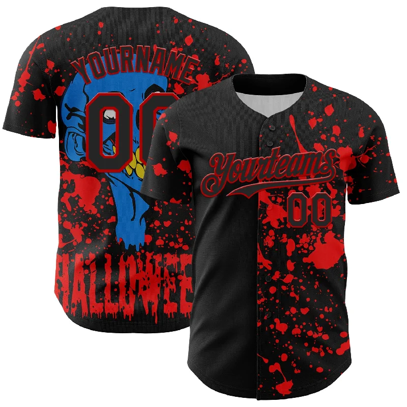 Baseball Jersey With Stadium Edition-Custom Black Red 3D Pattern Design Rave Halloween Skull Authentic Baseball Jersey