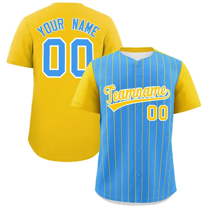 Baseball Jersey With Mesh Side Panels-Custom Powder Blue Gold Pinstripe Personalized Two-Tone Authentic Baseball Jersey