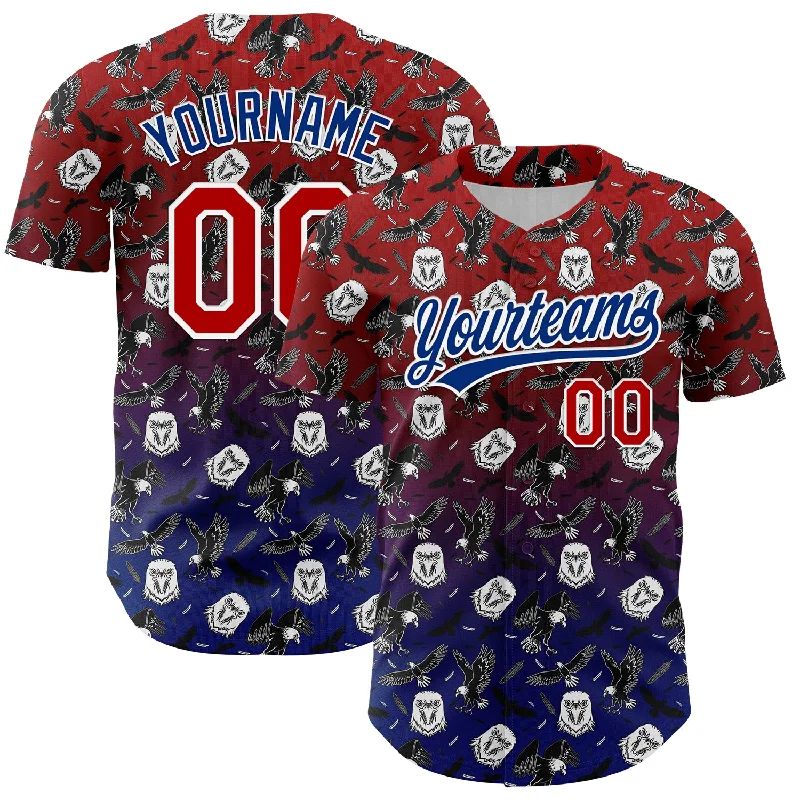 Baseball Jersey With Team Name-Custom Red Royal-White 3D Pattern Design American Eagle Authentic Baseball Jersey