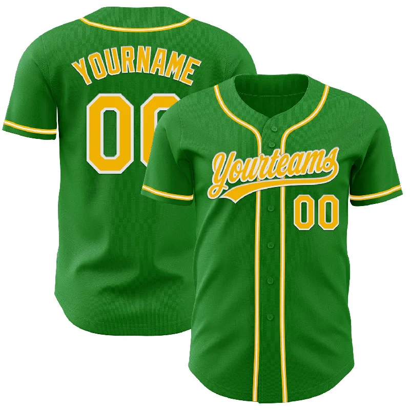 Baseball Jersey With Round Neck-Custom Grass Green Gold-White Authentic Baseball Jersey