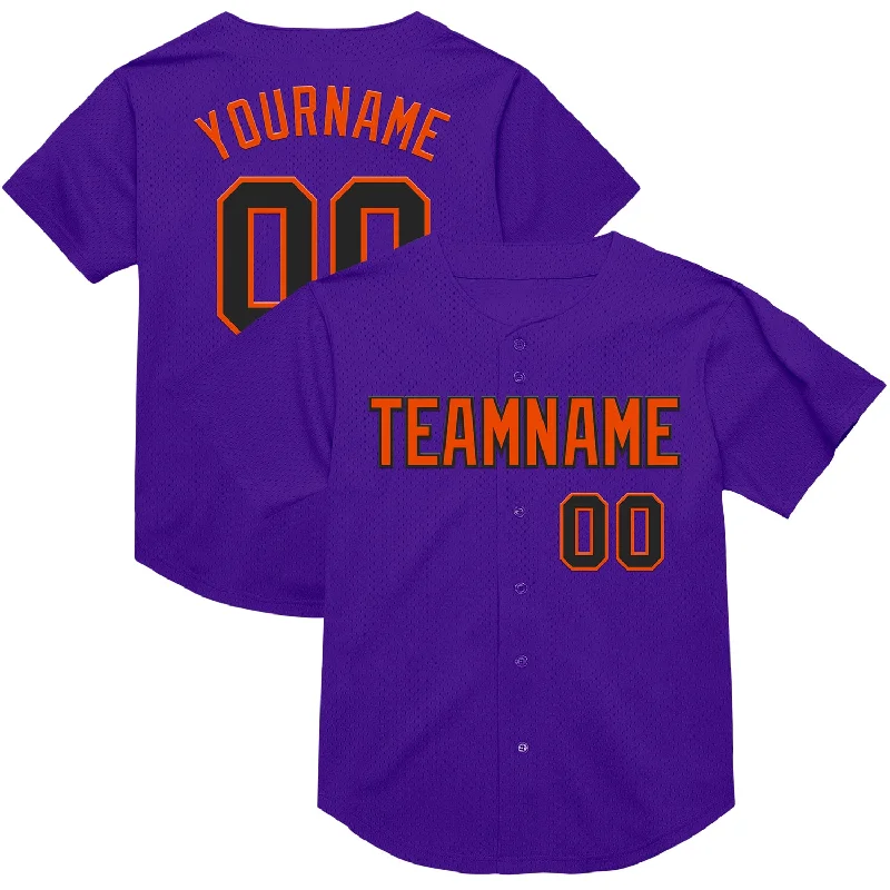 Baseball Jersey With Trendy Oversized Fit-Custom Purple Black-Orange Mesh Authentic Throwback Baseball Jersey