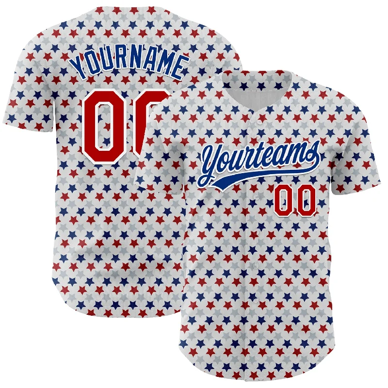 Baseball Jersey With Custom Name-Custom White Red-Royal 3D Pattern Design Star Authentic Baseball Jersey