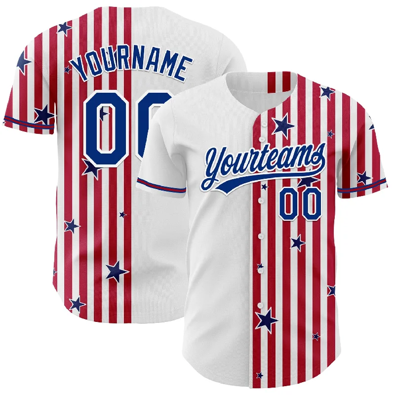 Baseball Jersey With Neon Accents-Custom White Royal Red-US Navy Blue 3D American Flag Stars Authentic Baseball Jersey