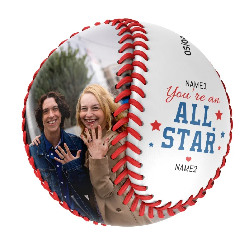 Baseball Agility Drills-You Are An All Star Personalized Anniversary Name Date Photo White Baseballs