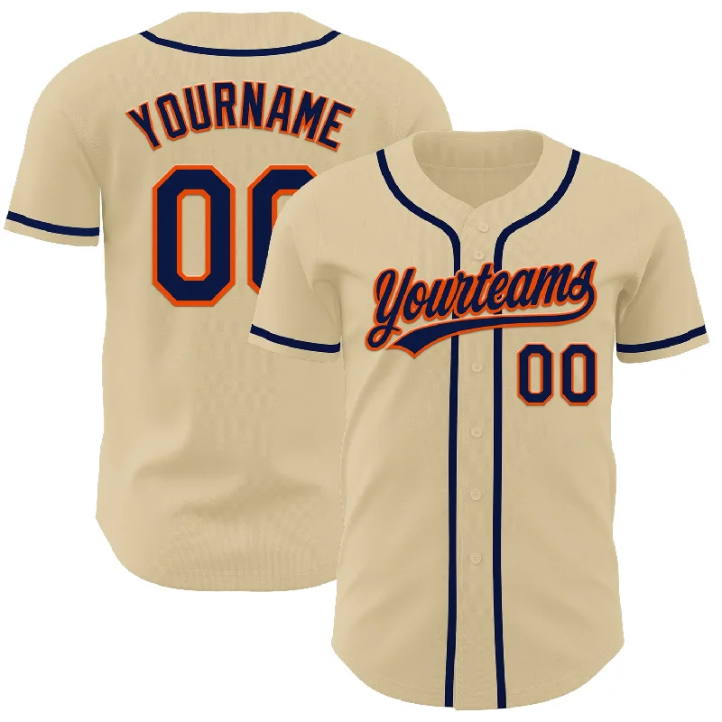 Baseball Jersey With No-Chafe Seams-Custom Sand Navy-Orange Authentic Baseball Jersey