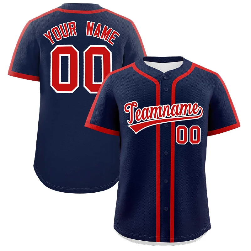 Baseball Jersey With Neon Accents-Custom Navy Red Personalized Classic Authentic Baseball Jersey