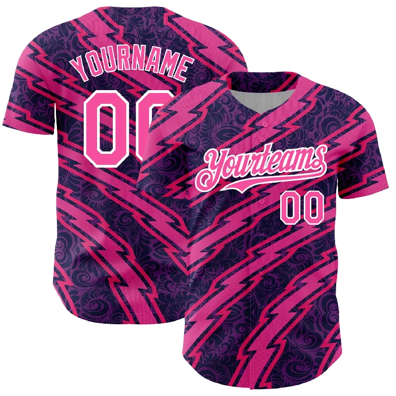 Baseball Jersey With No-Fade Print-Custom Purple Pink-White 3D Pattern Design Zigzag Authentic Baseball Jersey