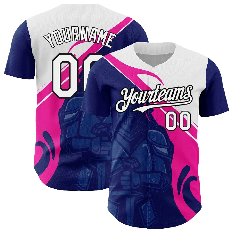 Baseball Jersey With No-Fade Print-Custom Royal Pink-Black 3D Pattern Design Knight Hero Art Authentic Baseball Jersey