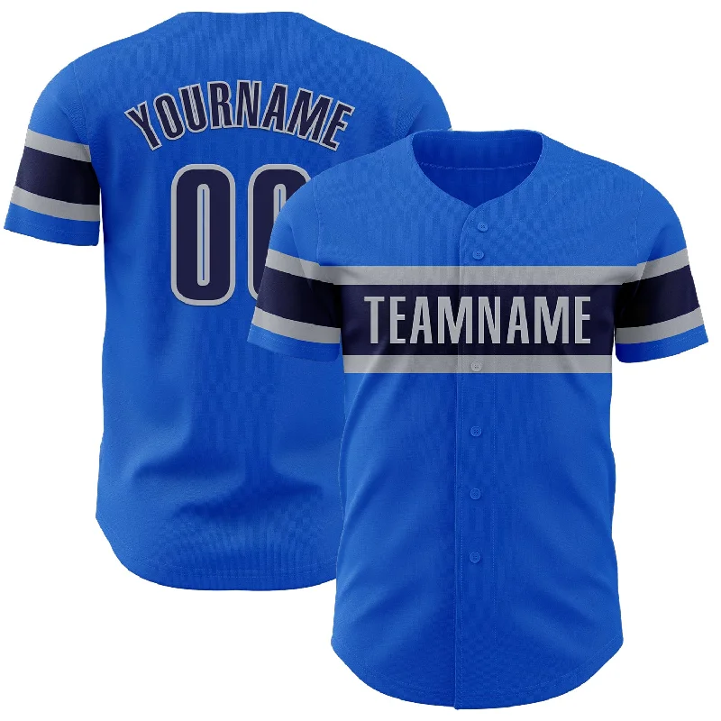 Baseball Jersey With Neon Accents-Custom Thunder Blue Navy-Gray Authentic Baseball Jersey