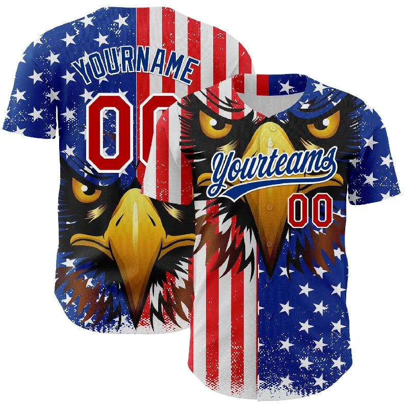 Baseball Jersey With Player Name-Custom White Red-Royal 3D American Flag Eagle And Star Authentic Baseball Jersey