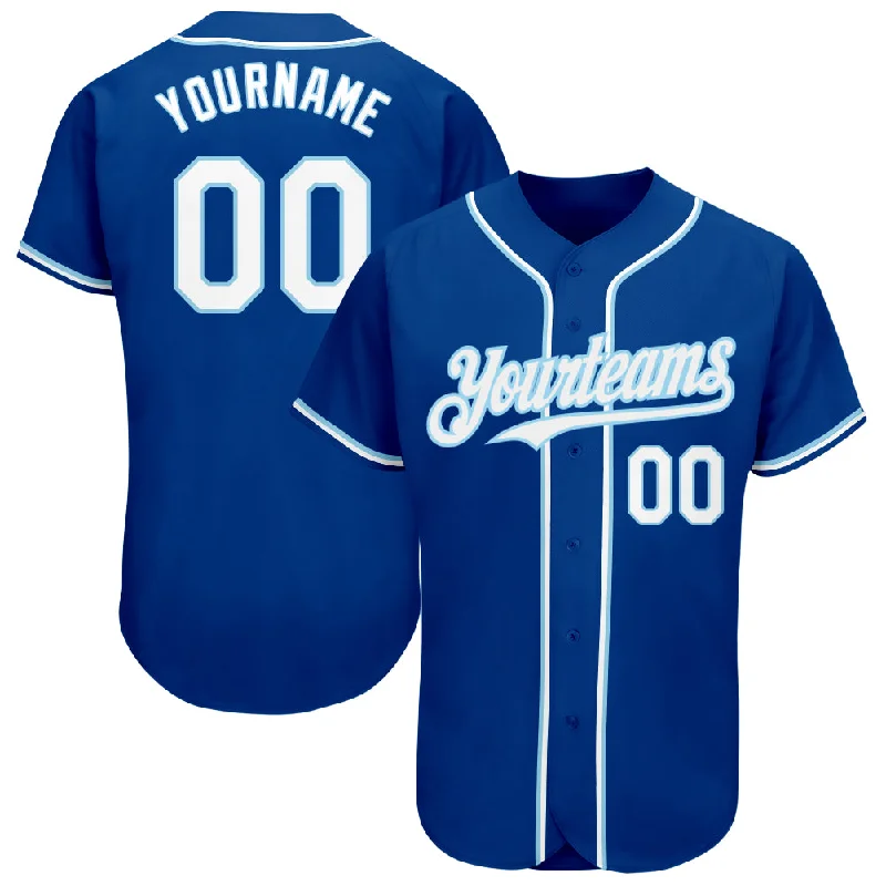 Baseball Jersey With Short Sleeves-Custom Royal White-Light Blue Authentic Baseball Jersey