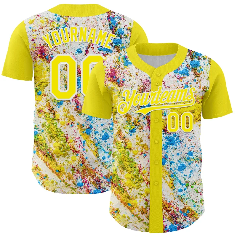 Baseball Jersey With Sleeveless Design-Custom Light Yellow White 3D Pattern Design Abstract Splatter Art Authentic Baseball Jersey