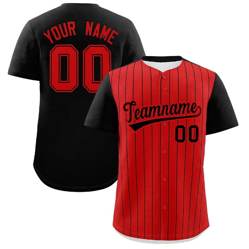 Baseball Jersey With Sustainable Fabric-Custom Red Black Pinstripe Personalized Two-Tone Authentic Baseball Jersey