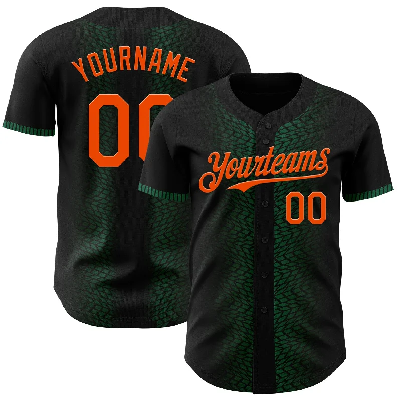 Baseball Jersey With Slim Fit-Custom Black Orange-Kelly Green 3D Pattern Design Geometric Shapes Authentic Baseball Jersey