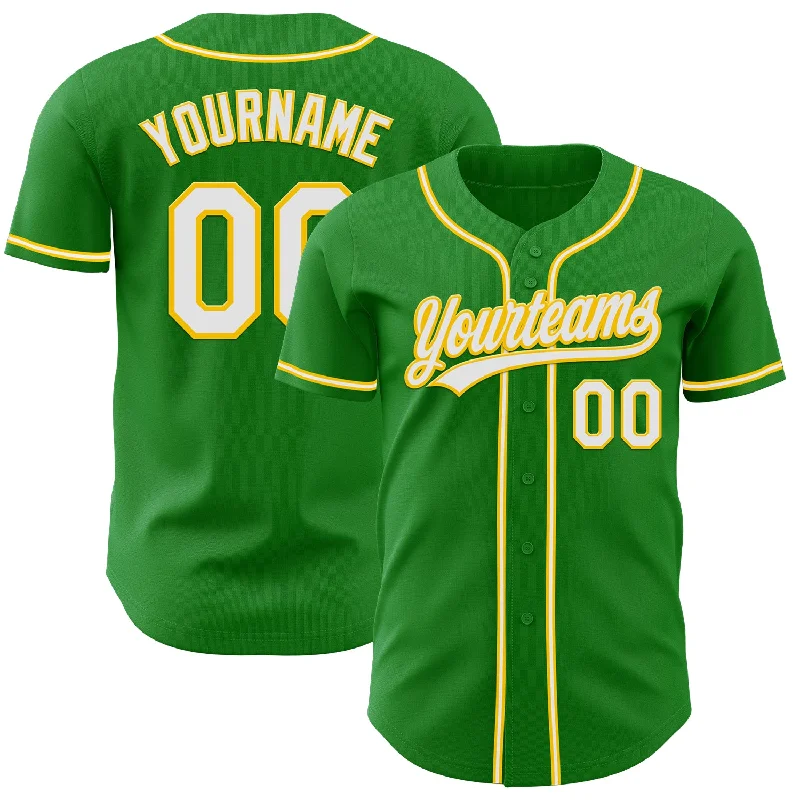 Baseball Jersey With Ribbed Collar-Custom Grass Green White-Yellow Authentic Baseball Jersey