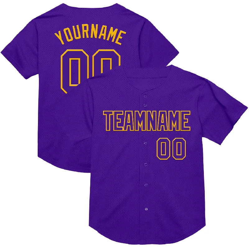 Baseball Jersey With Breathable Material-Custom Purple Gold Mesh Authentic Throwback Baseball Jersey