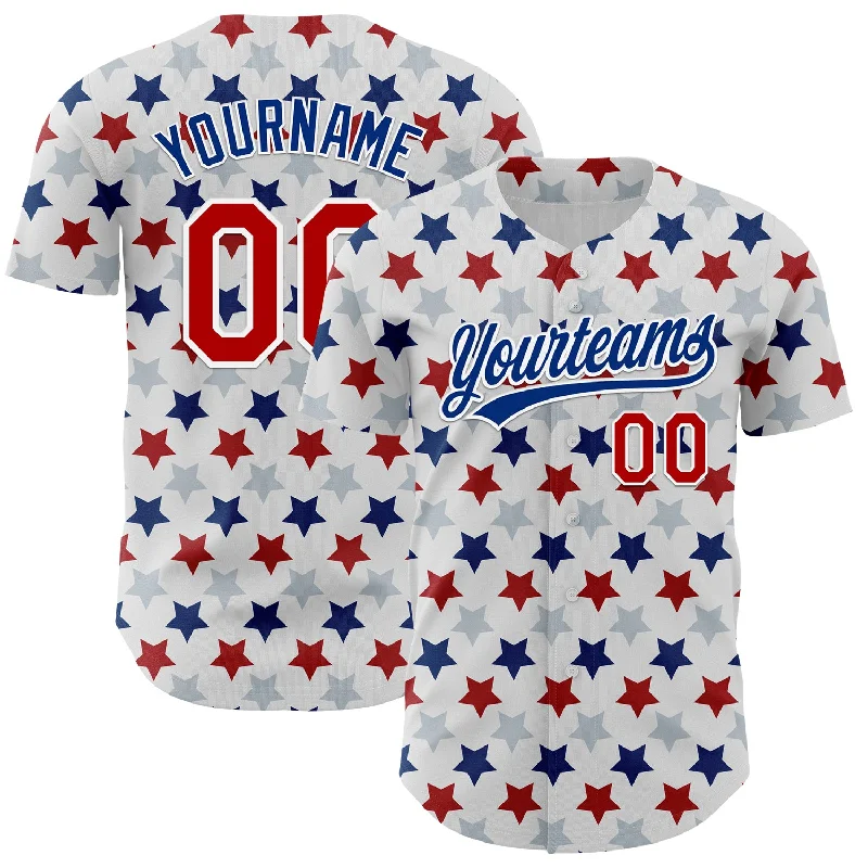 Baseball Jersey For Toddlers-Custom White Red-Royal 3D Pattern Design Star Authentic Baseball Jersey