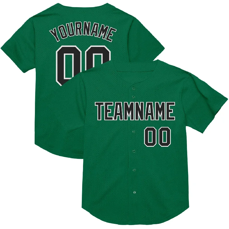 Baseball Jersey With Reinforced Shoulders-Custom Kelly Green Black-White Mesh Authentic Throwback Baseball Jersey