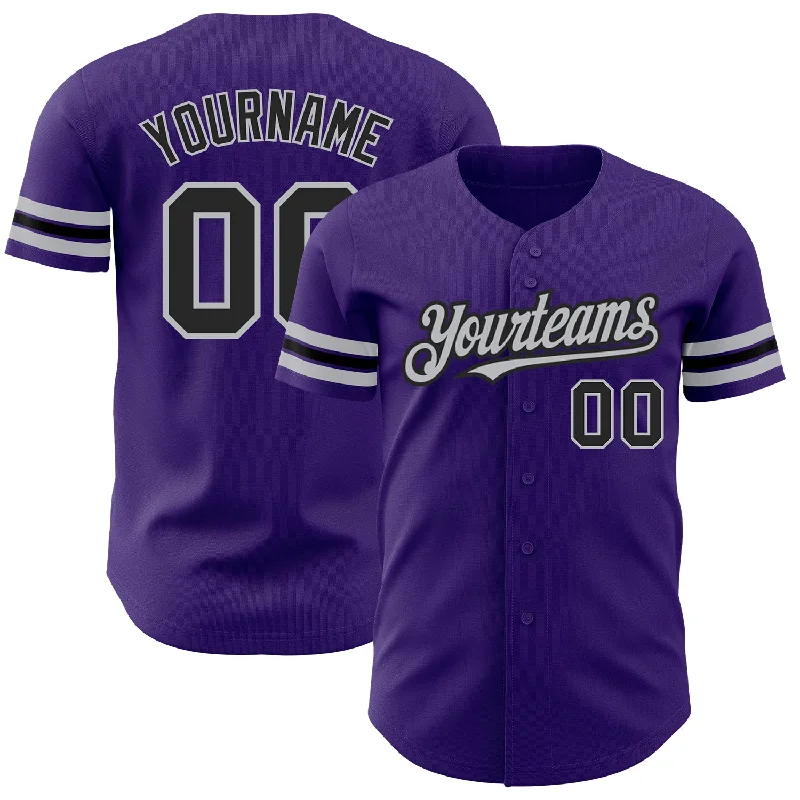 Baseball Jersey With Pop Culture References-Custom Purple Black-Gray Authentic Baseball Jersey