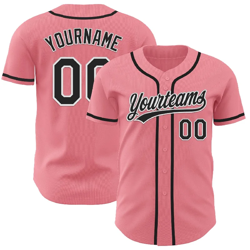 Baseball Jersey With Reflective Details-Custom Medium Pink Black-White Authentic Baseball Jersey