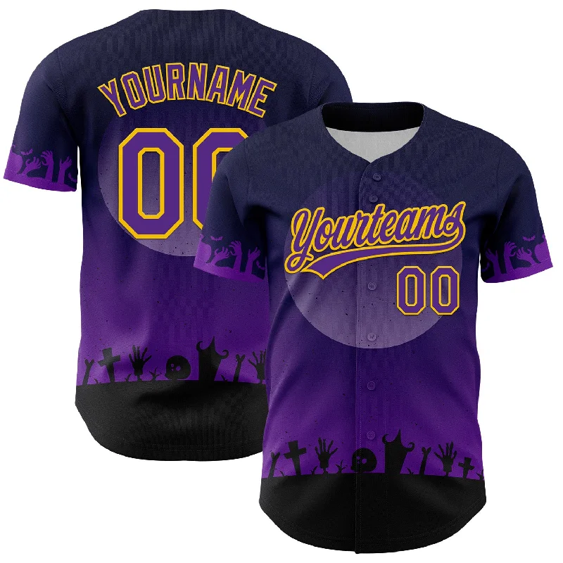 Baseball Jersey With Sleeveless Design-Custom Black Purple-Yellow 3D Pattern Halloween Skull Authentic Baseball Jersey