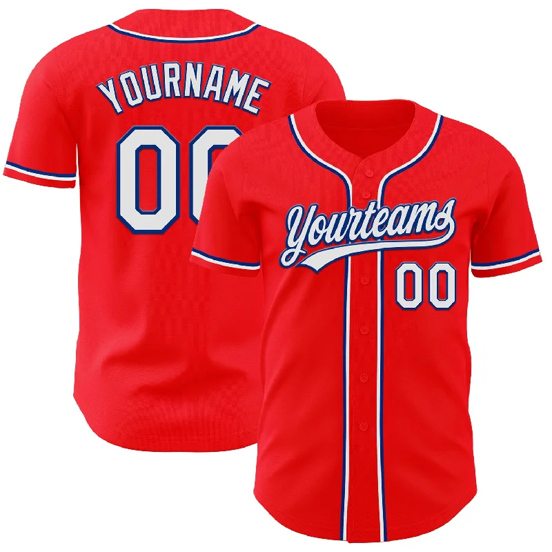 Baseball Jersey With Ultra-Breathable Mesh-Custom Fire Red White-Royal Authentic Baseball Jersey