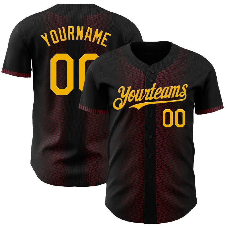 Baseball Jersey With Retro Style-Custom Black Gold-Burgundy 3D Pattern Design Geometric Shapes Authentic Baseball Jersey