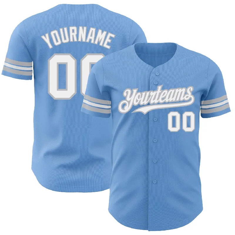 Baseball Jersey With Double-Layer Fabric-Custom Light Blue White-Gray Authentic Baseball Jersey