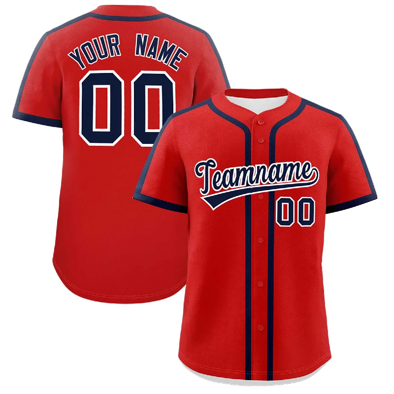 Baseball Jersey With Side Slits-Custom Red Navy Personalized Classic Authentic Baseball Jersey