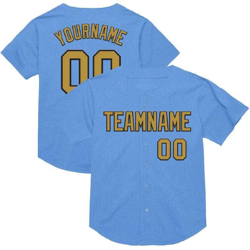 Baseball Jersey For Women-Custom Light Blue Old Gold-Black Mesh Authentic Throwback Baseball Jersey