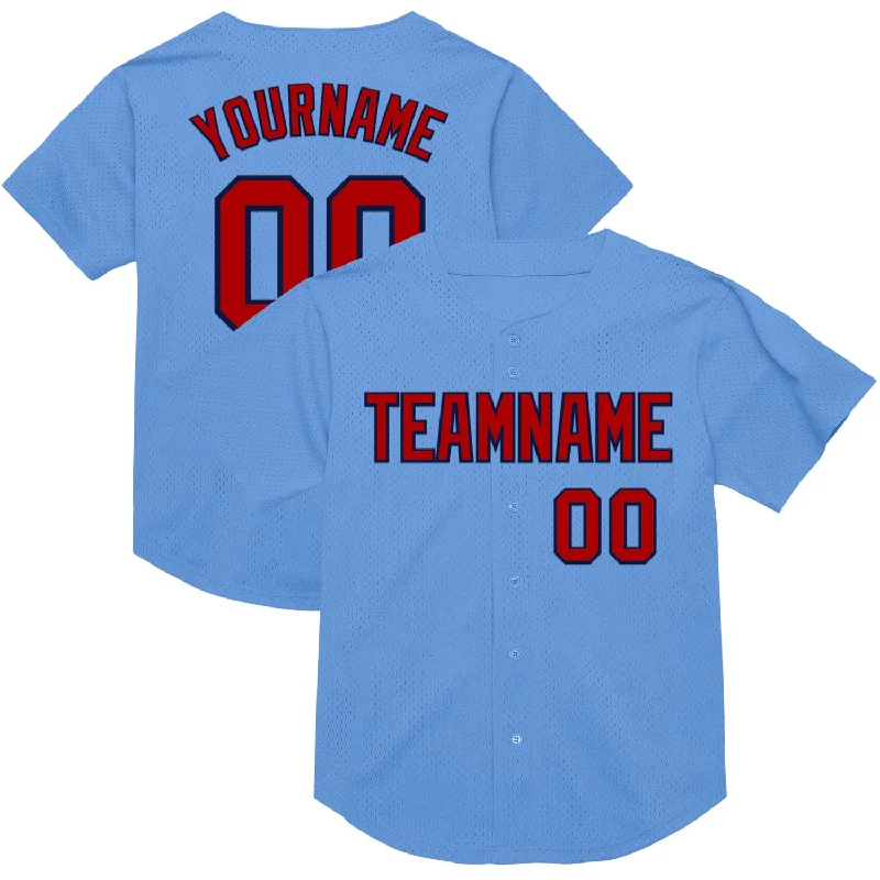 Baseball Jersey For Practice-Custom Light Blue Red-Navy Mesh Authentic Throwback Baseball Jersey