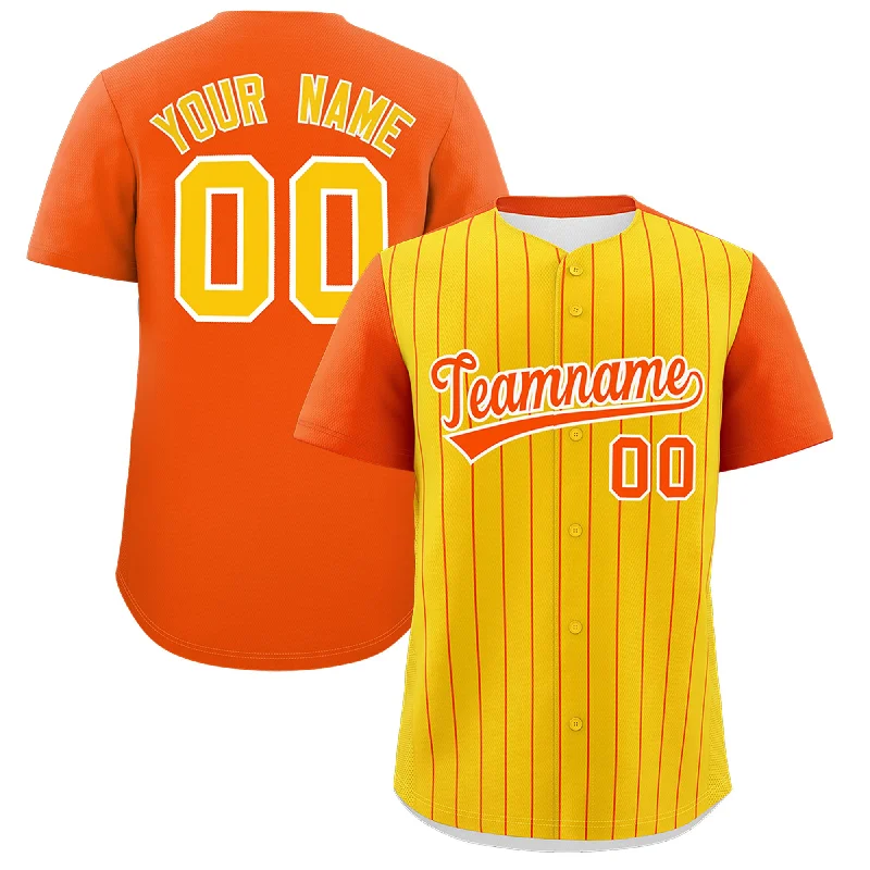 Baseball Jersey With Stripes-Custom Gold Orange Pinstripe Personalized Two-Tone Authentic Baseball Jersey