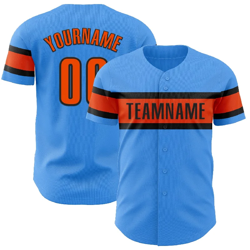 Baseball Jersey With Zipper-Custom Electric Blue Orange-Black Authentic Baseball Jersey