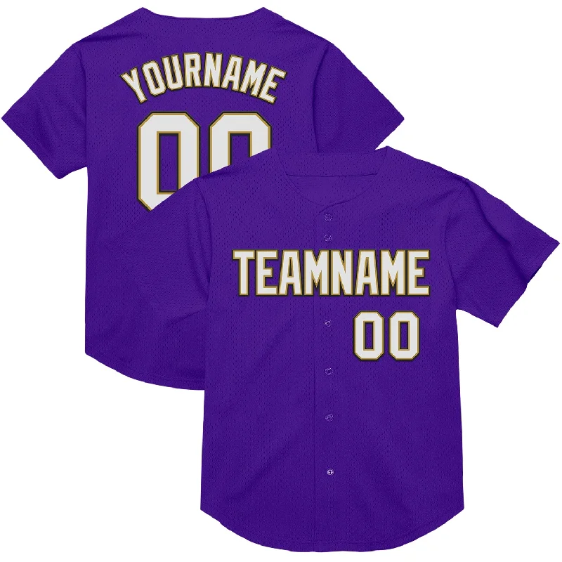 Baseball Jersey With Modern Look-Custom Purple Old Gold-Black Mesh Authentic Throwback Baseball Jersey