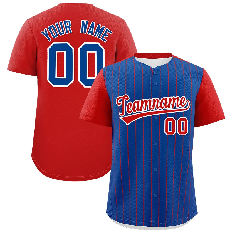 Baseball Jersey With Stretchable Fabric-Custom Royal Red Pinstripe Personalized Two-Tone Authentic Baseball Jersey