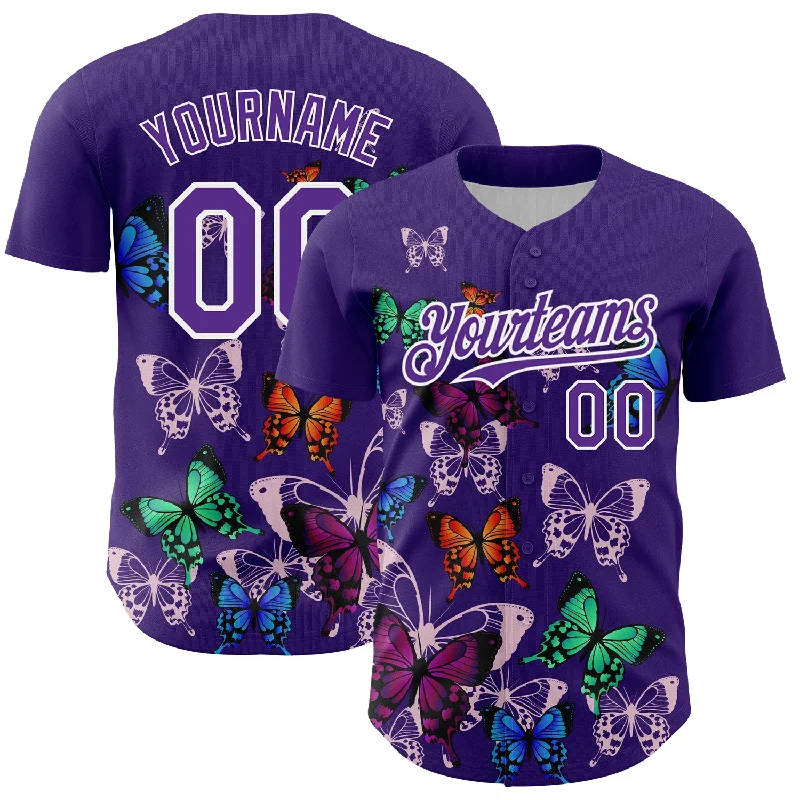 Baseball Jersey For Streetwear-Custom Purple White 3D Pattern Design Animal Butterfly Authentic Baseball Jersey