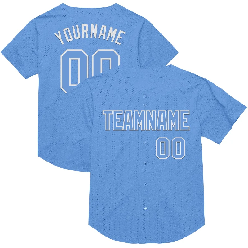 Baseball Jersey For Game Day-Custom Light Blue White Mesh Authentic Throwback Baseball Jersey