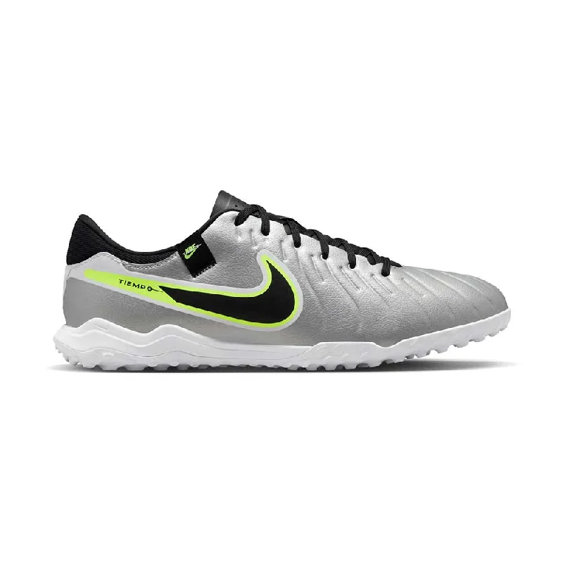 Football Shoes With Narrow Fit-Tiempo Legend 10 Academy TF Turf Soccer Shoe - Metallic Silver/White/Volt - Regular (D)