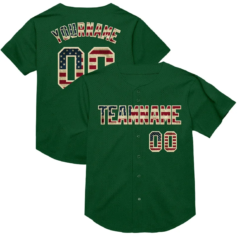 Baseball Jersey With Bold Colors-Custom Green Vintage USA Flag-Cream Mesh Authentic Throwback Baseball Jersey