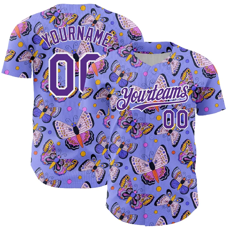 Baseball Jersey For Casual Wear-Custom Medium Purple Purple-White 3D Pattern Design Animal Butterfly Authentic Baseball Jersey