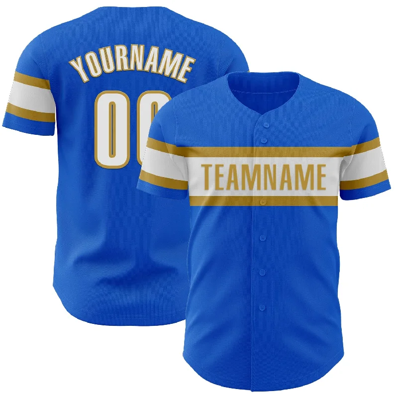 Baseball Jersey With Long Sleeves-Custom Thunder Blue White-Old Gold Authentic Baseball Jersey