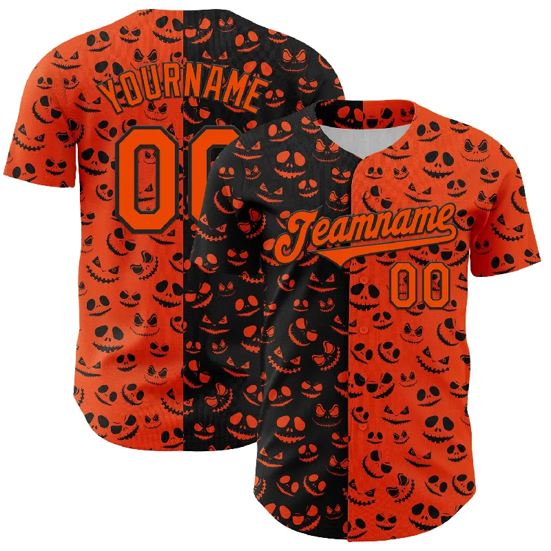 Baseball Jersey With Extra Ventilation-Custom Orange Black 3D Pattern Design Rave Halloween Pumpkin Authentic Baseball Jersey