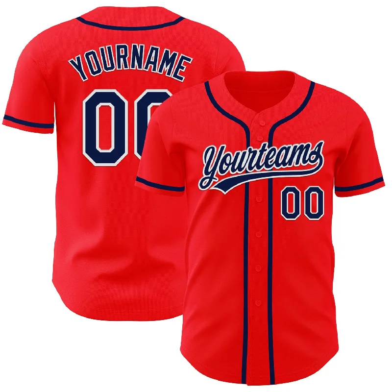 Baseball Jersey With Personalized Embroidery-Custom Fire Red Navy-White Authentic Baseball Jersey