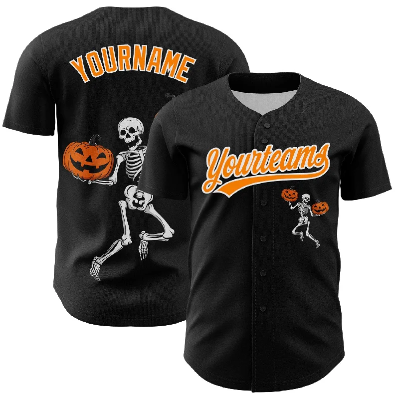 Baseball Jersey With Movie-Inspired Graphics-Custom Black Bay Orange-White 3D Halloween Authentic Baseball Jersey